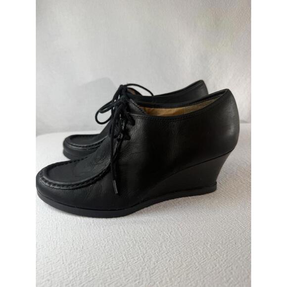 Lauren Ralph Lauren Shoes - GRANDPACORE RALPHLAUREN DENVER BLACK LEATHER LACE UP WEDGE HEEL DARK EDGY GRUNGE